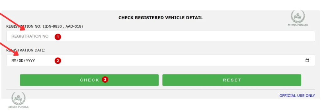 Step by step guiding image for Islamabad vehicle verification