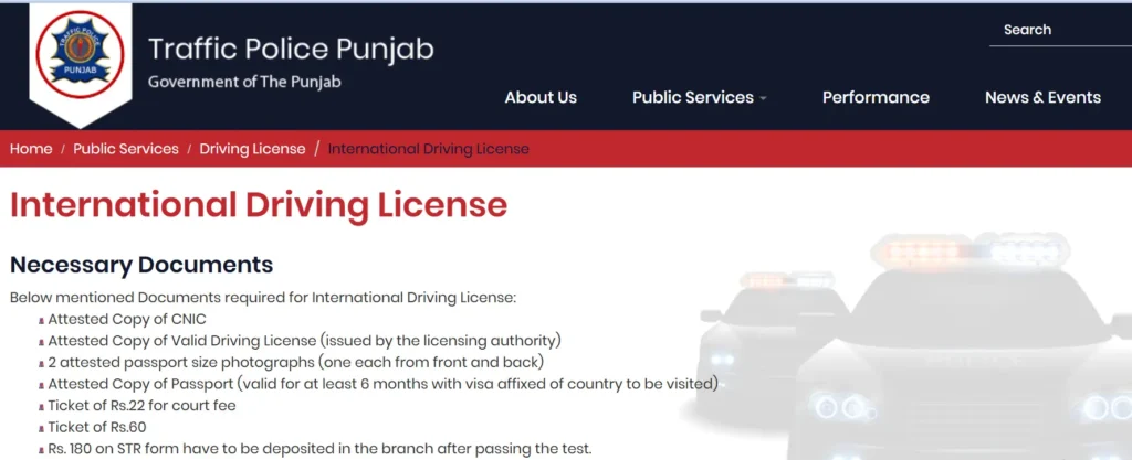 Traffic police punjab internation driving license from paksitan requirements